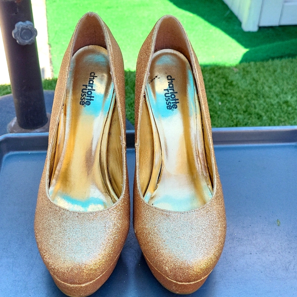 Charlotte Russe, gold glitter heel
